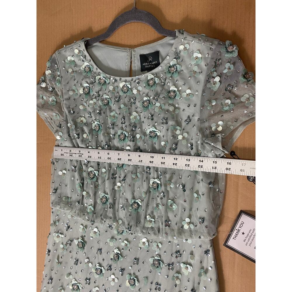 Adrianna Papell Dress 10 Green Sequin Beaded Wedding Guest Mother of the Bride - Picture 13 of 15